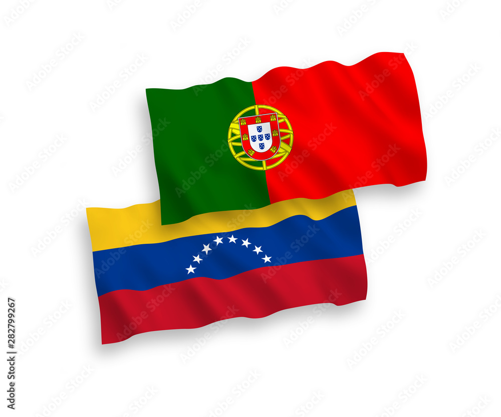 National vector fabric wave flags of Venezuela and Portugal isolated on white background. 1 to 2 proportion. National vector fabric wave flags of Venezuela and Portugal isolated on white background. 1 to 2 proportion.