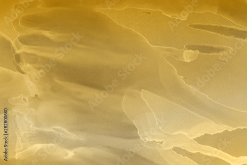 Hand painted gold alcohol ink background. Abstract delicate yellow texture. Contemporary wallpaper. 