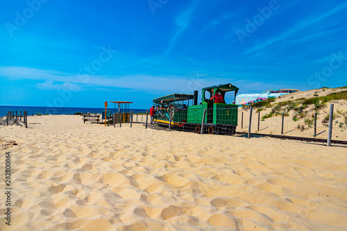 Train journey beside beach on sand dune - Cap ferret  France