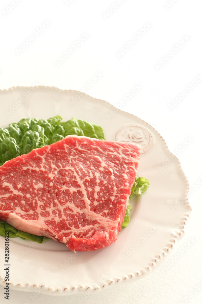 Freshness beef steak on dish with copy space Freshness beef steak on dish with copy space