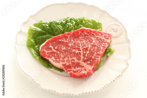 Freshness beef steak on dish with copy space