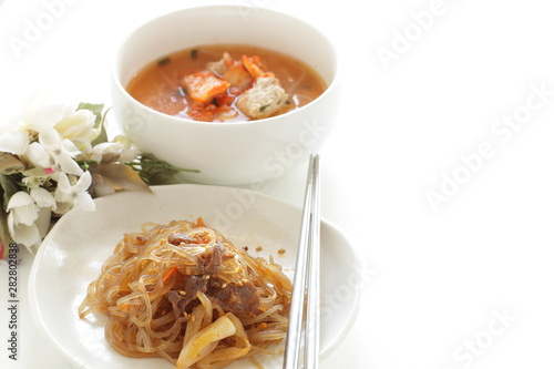 Korean food, Kimchi and meat ball soup