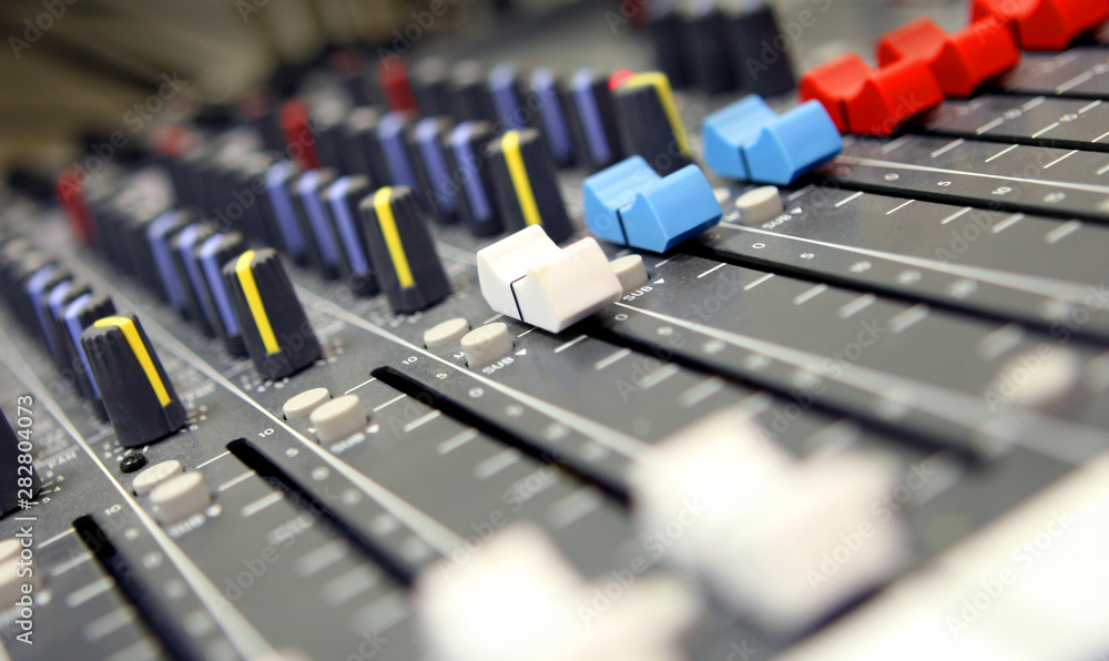 close ups on studio mixers used for media and events directing and