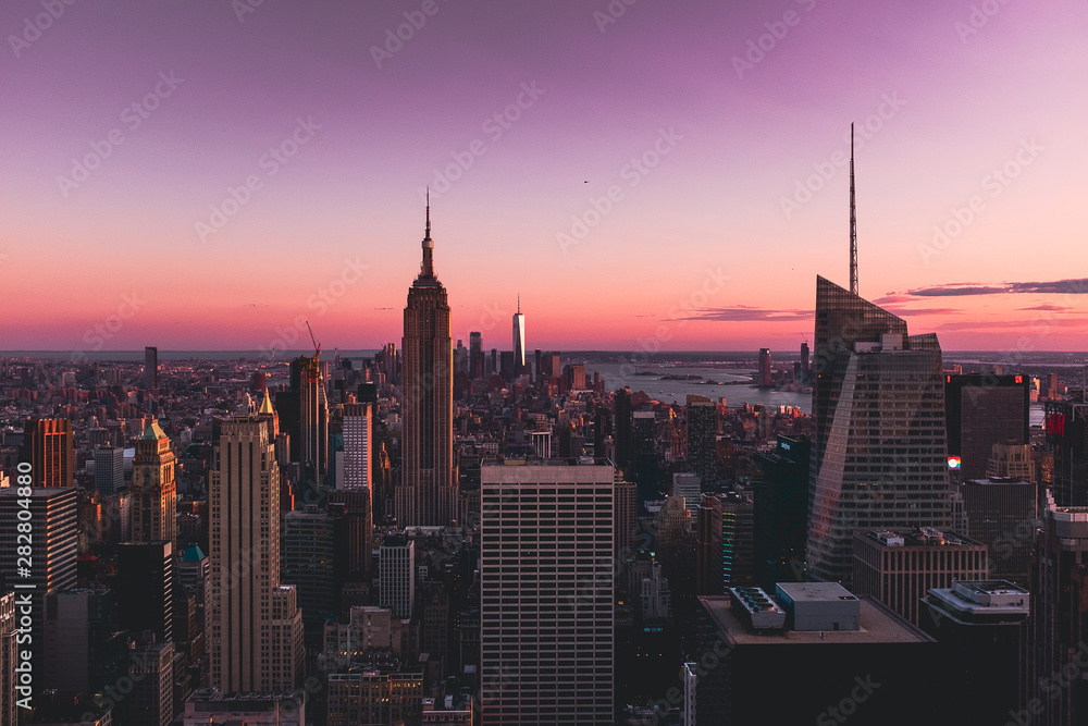 Colorful sunset on top of New York