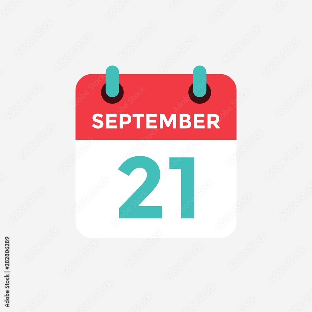 Flat icon calendar, 21 September. Date, day and month. Vector illustration. Flat icon calendar, 21 September. Date, day and month. Vector illustration.