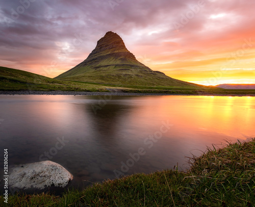 Majestic sunrise with Kirkjufell, Iceland, Europe