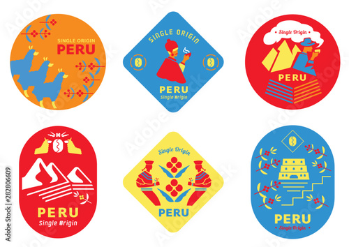 single origin Peru coffee label with local people