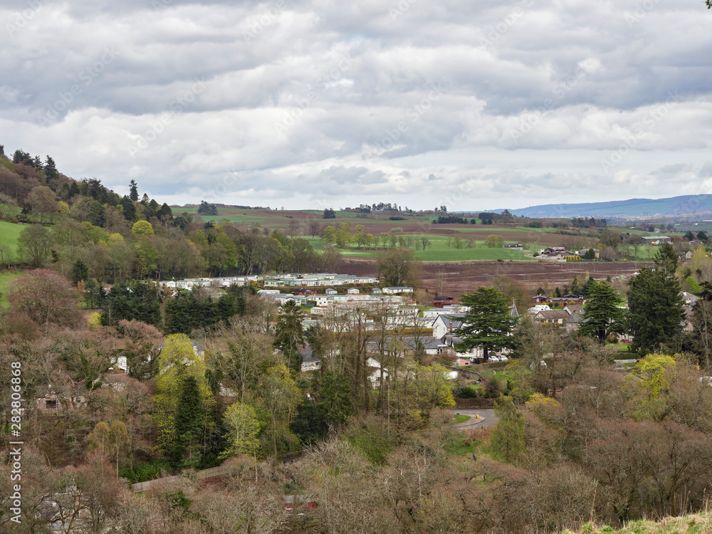 Looking over the Northern part of Blairgowrie and on to the Blairgowrie Holiday Park with its Static Caravans and Chalets. Blairgowrie, Perthshire, Scotland.