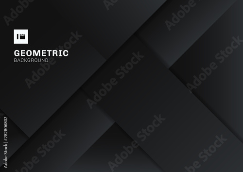 Abstract black and gray geometric shape overlapping 3D dimension background. Template modern flat material dark color.