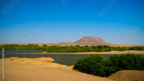Panoramic landscape with the Nile river near Sai island , Kerma, Sudan photo