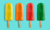variety of fruits ice lolly on blue background