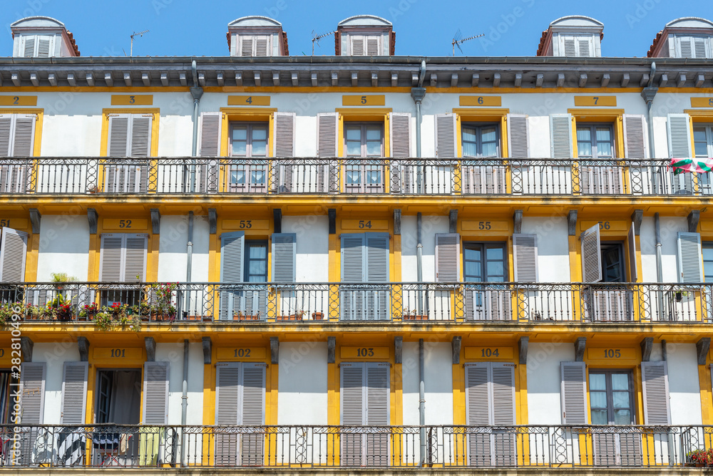 Colorful buildings of Constitution Square, Donostia-San Sebastian, Spain