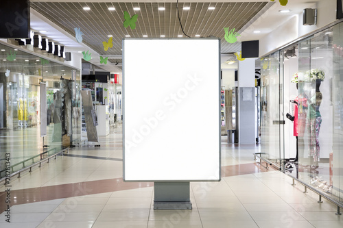 Blank  advertising sign mockup  inside shopping center