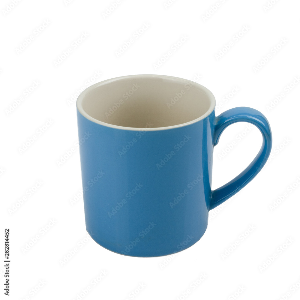 Blue ceramic mug empty isolated on the white background.Mockup template for design or advertising Blue ceramic mug empty isolated on the white background.Mockup template for design or advertising