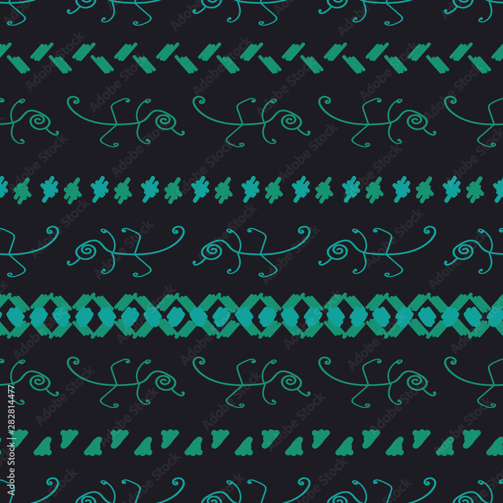 A seamless vector ethic pattern with rows of lizards and geometric shapes. Surface print design. A seamless vector ethic pattern with rows of lizards and geometric shapes. Surface print design.
