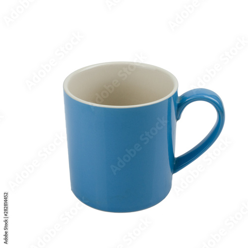 Blue ceramic mug empty isolated on the white background.Mockup template for design or advertising