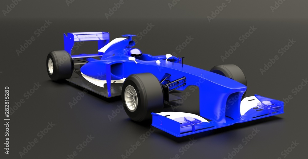 Blue sport car ,race auto, 3d render. - obrazy, fototapety, plakaty 