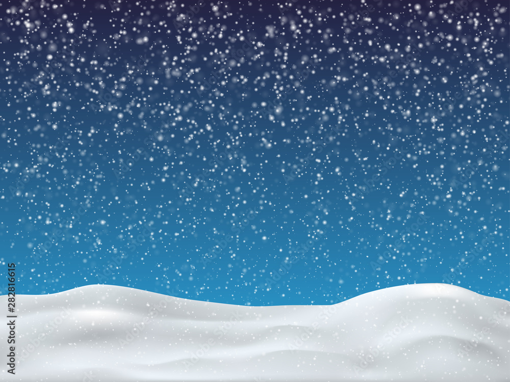Winter blue sky with falling snow. Winter background for merry Christmas and happy new year. Vector illustration. Winter blue sky with falling snow. Winter background for merry Christmas and happy new year. Vector illustration.