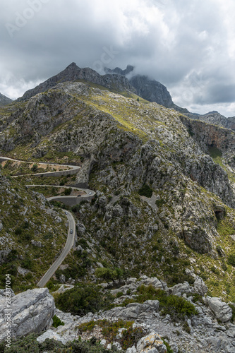 Winding highway in the mountains of Sierra de Tramuntana, Mallorca