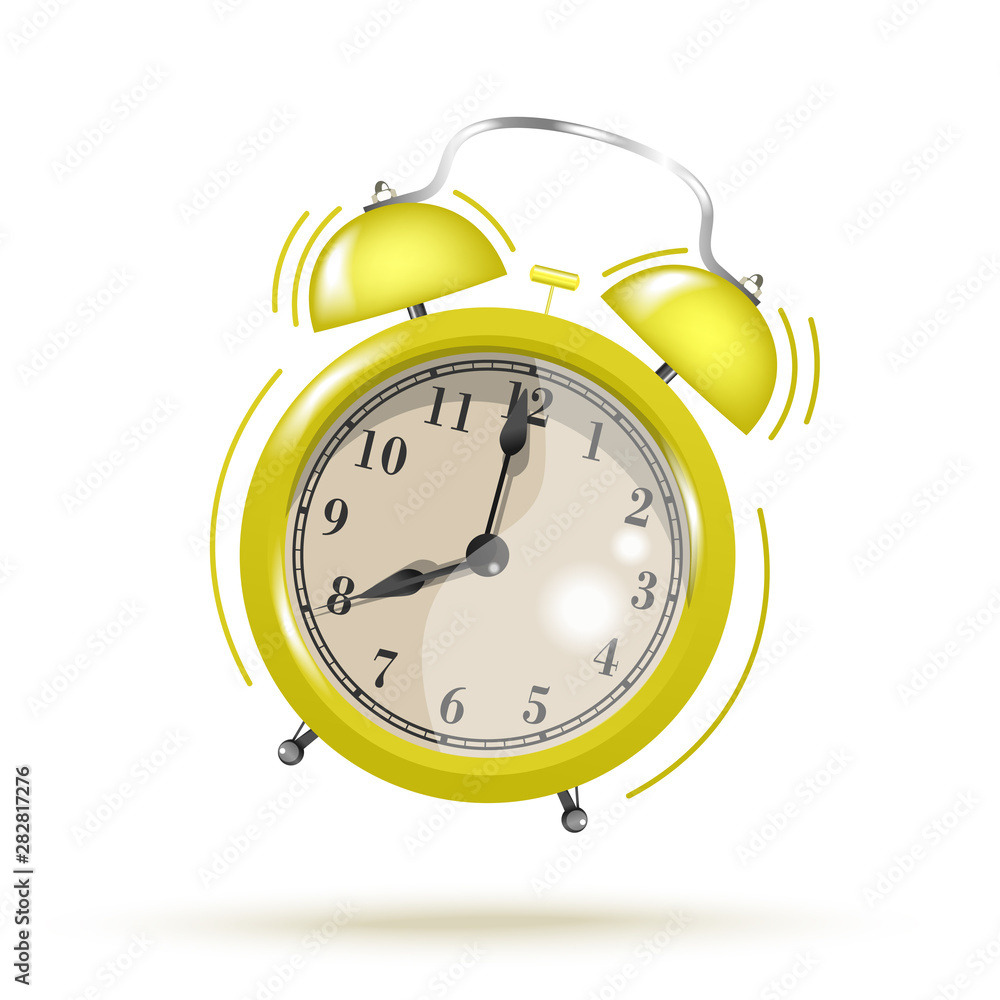Yellow Ringing Alarm Clock Icon Isolated On White Background Wake