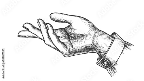 Girl Hand Gesture Show Direction Handdrawn Vector. Index Finger Arrow Suggesting Direction Course. Female Gesturing Black And White Designed In Vintage Style Closeup Cartoon Illustration