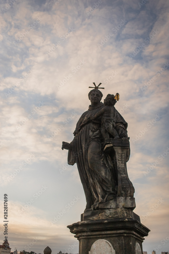 Anthony of Padua statue on Charles Bridge in Prague, Czech Republic. Medieval Gothic bridge, finished in the 15th century, crossing the Vltava River Anthony of Padua statue on Charles Bridge in Prague, Czech Republic. Medieval Gothic bridge, finished in the 15th century, crossing the Vltava River