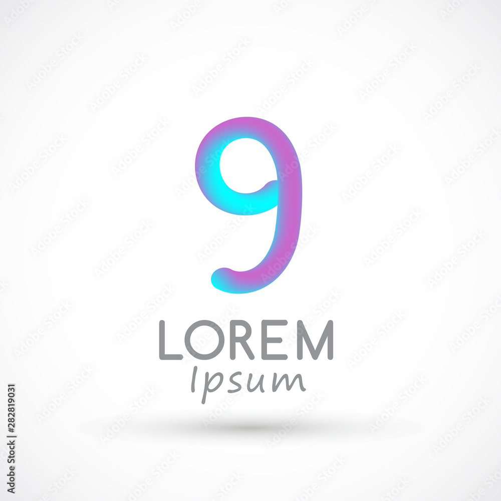 Nine neon number 9 logo icon fluid set Nine neon number 9 logo icon fluid set