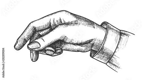 Female Hand Pointer Finger Showing Gesture Vector. Elegant Woman Arm Index Finger Arrow Suggesting On Something. Girl Forefinger Wrist Gesturing Choice Monochrome Closeup Cartoon Illustration