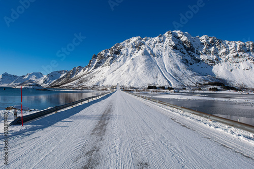Road to the Lofoten island in winter season, Norway, Europe