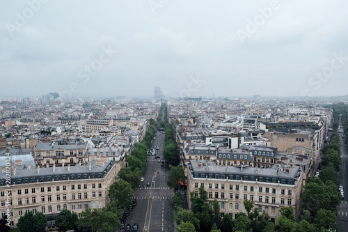 Paris view from the Arc de Triomphe in cloudy day