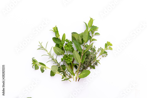 Herbal spice on a white background. Top view.