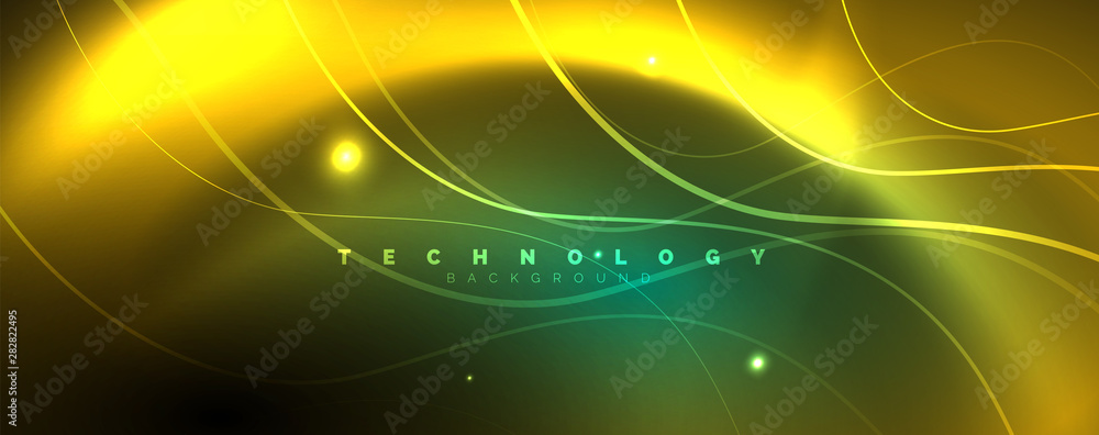 Εκτύπωση καμβά Shiny neon lines template - northern lights glowing blur lines