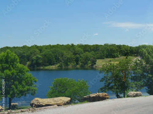 Blue waters of a lake at the Chickasaw National Recreation Area in Davis, Oklahoma