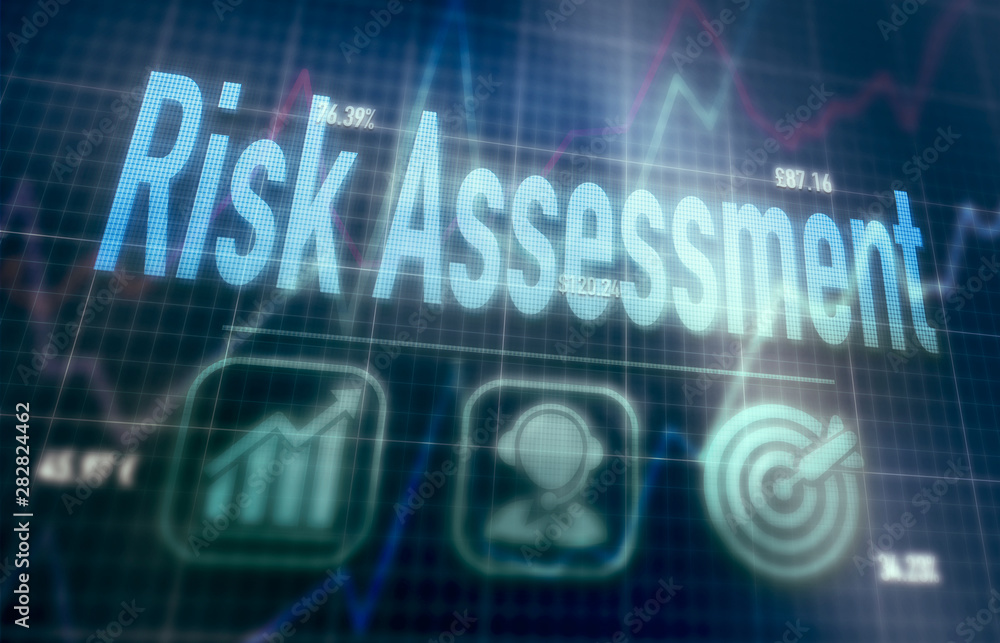 Risk Assessment concept on a blue dot matrix computer display. Risk Assessment concept on a blue dot matrix computer display.