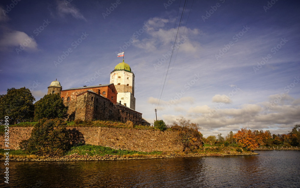 Tower of Vyborg St. Olav at sunny day