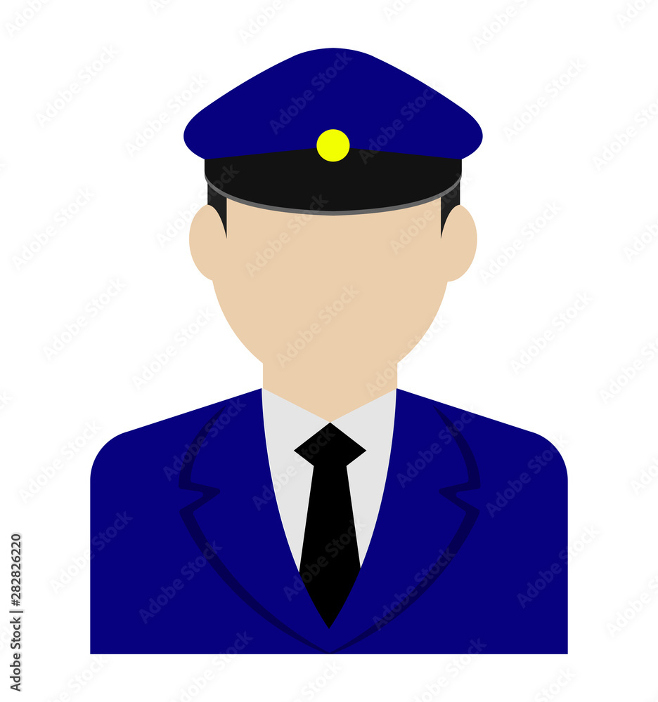 Young male worker avatar flat illustration (upper body) / police man, bus driver