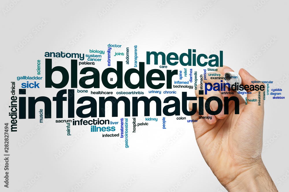 Bladder inflammation word cloud concept on grey background Bladder inflammation word cloud concept on grey background