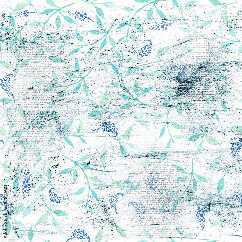 Abstract background with watercolor pattern in turquoise tones, grunge texture