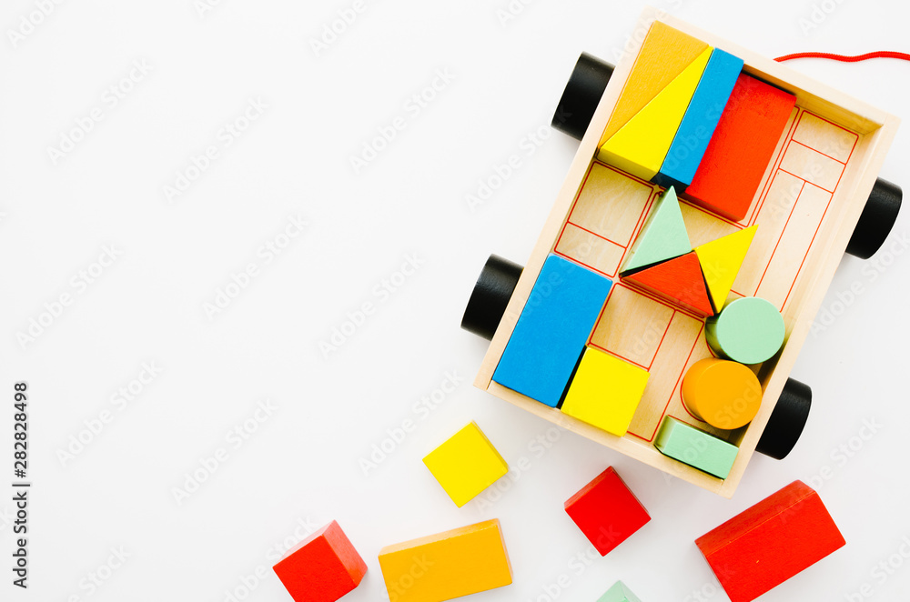 Top view wooden kids toys with copy space Top view wooden kids toys with copy space