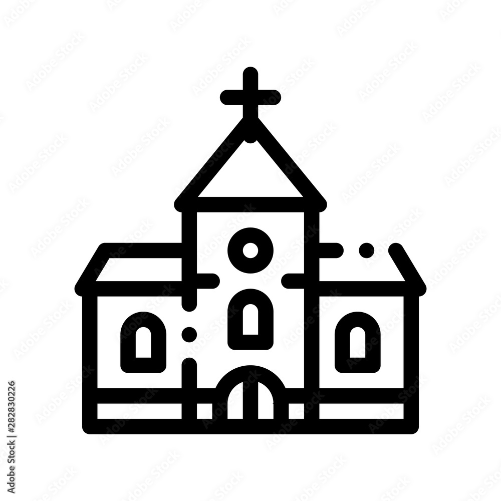 Church Building For Wedding Ceremony Vector Icon Thin Line. Church Celebration Day Linear Pictogram. Party Preparation And Marriage Template Monochrome Contour Concept Illustration Church Building For Wedding Ceremony Vector Icon Thin Line. Church Celebration Day Linear Pictogram. Party Preparation And Marriage Template Monochrome Contour Concept Illustration
