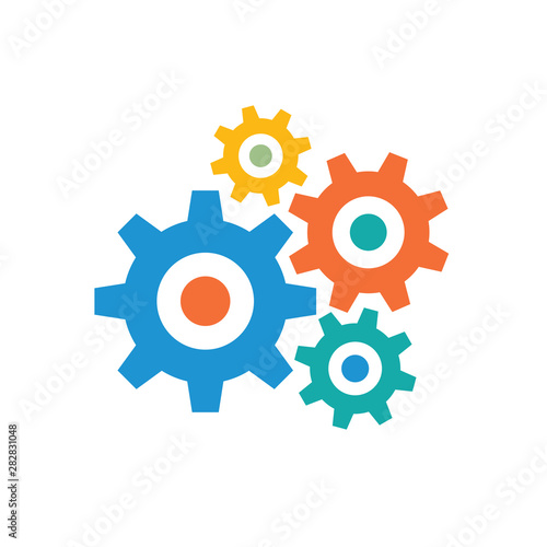 Gears - colored icon on white background vector illustration for website, mobile application, presentation, infographic. Cogwheels process concept sign. SEO - search engine optimization. 