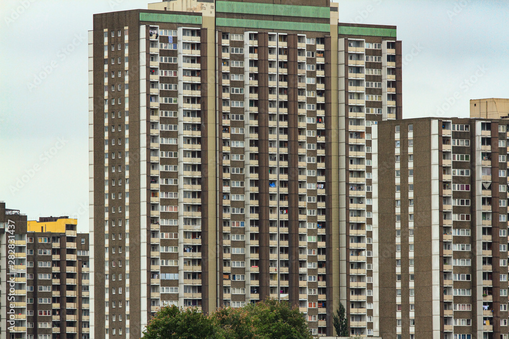 Naklejka premium Large inhabited residential house in the satellite town