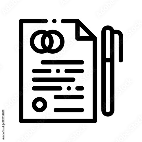 Pre-nuptial Agreement Sign Thin Line Vector Icon. Prenuptial Agreement On Paper List And Pen Linear Pictogram. Party Preparation And Marriage Template Monochrome Contour Concept Illustration
