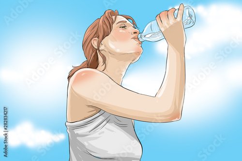 young woman with bottle of water
