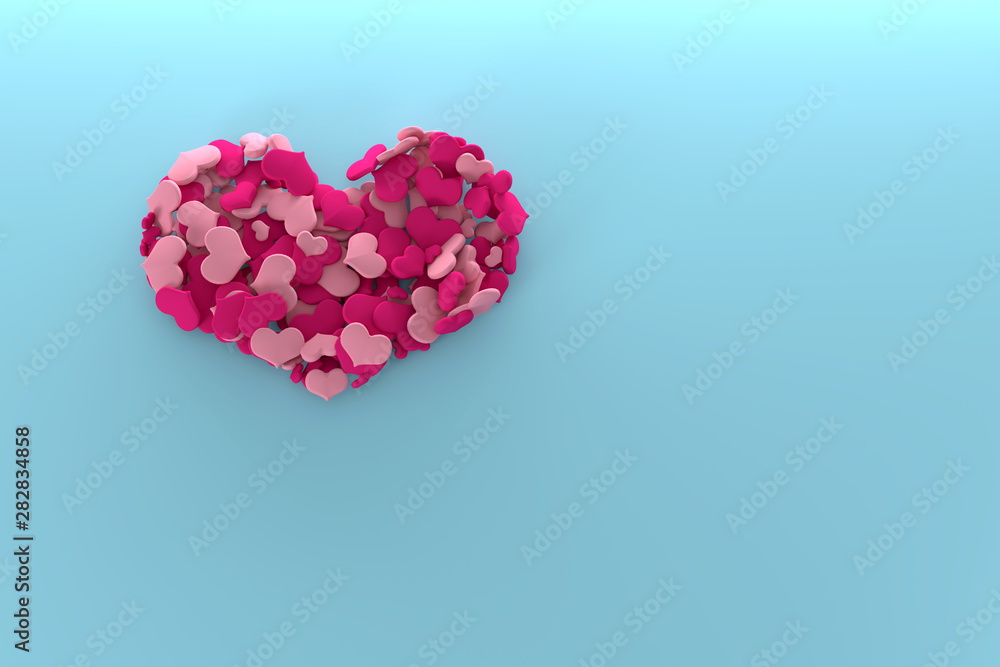 3D pink and lilac hearts lying in the shape of a big heart on a blue background, top view. Concept of love: Holiday Valentine’s Day abstract backdrop. 3D pink and lilac hearts lying in the shape of a big heart on a blue background, top view. Concept of love: Holiday Valentine’s Day abstract backdrop.