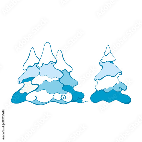 Vector drawing of fir trees covered with snow.
