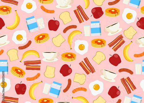 Seamless pattern of breakfast menu set background - vector illustration 