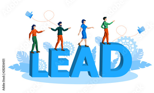 team with leader, with word lead