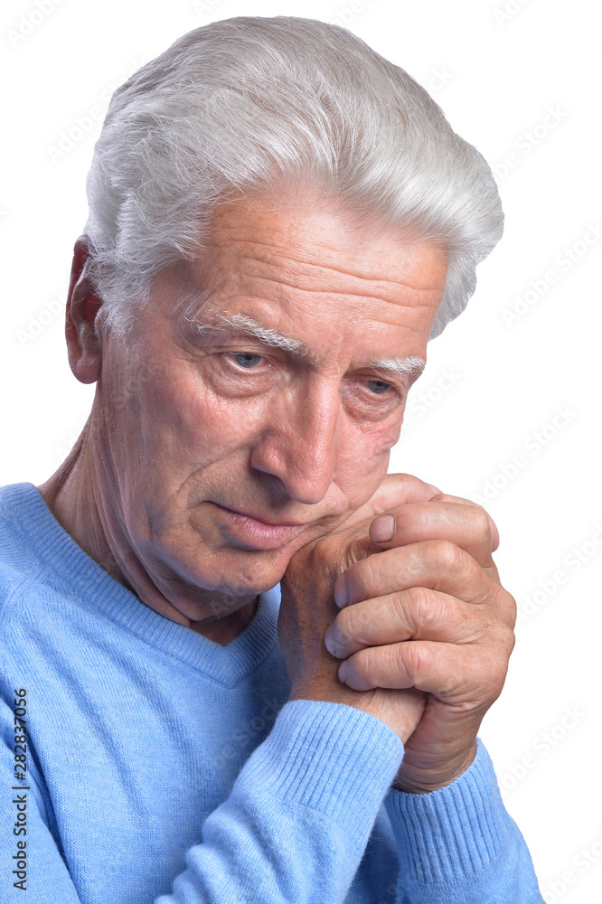 close up portrait of senior man on white background close up portrait of senior man on white background