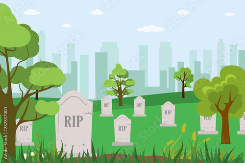 Cartoon cemetery,tombstones with the inscription RIP